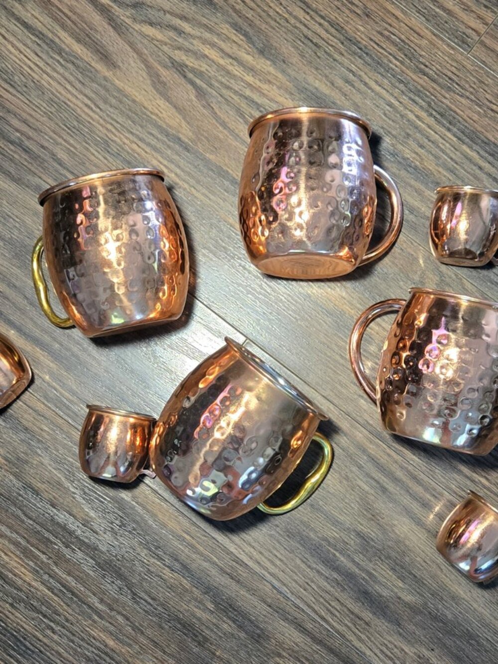 MERCH SOURCE, LLC Set of Eight Copper-Plated Hammered Finish Mugs Large & Tiny